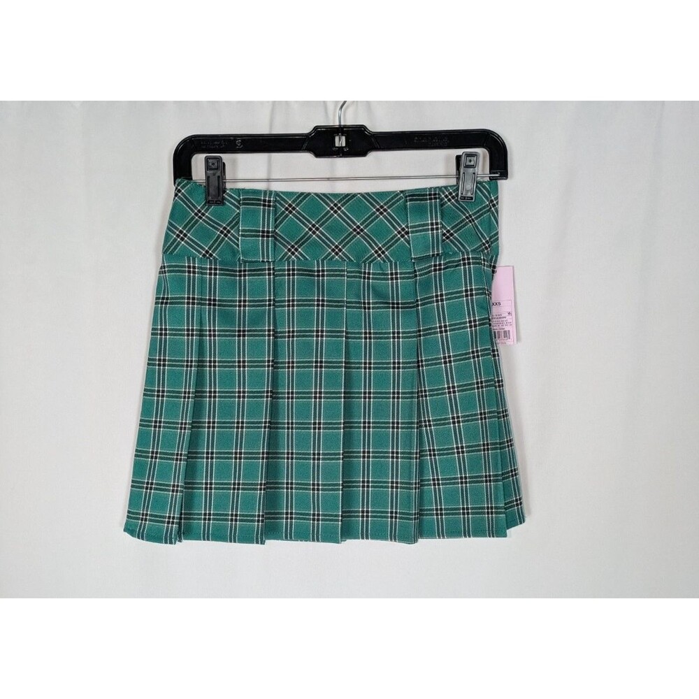 NWT Wild Fable Mini Skirt XXS Women's Green Plaid Pleated Preppy Academia School